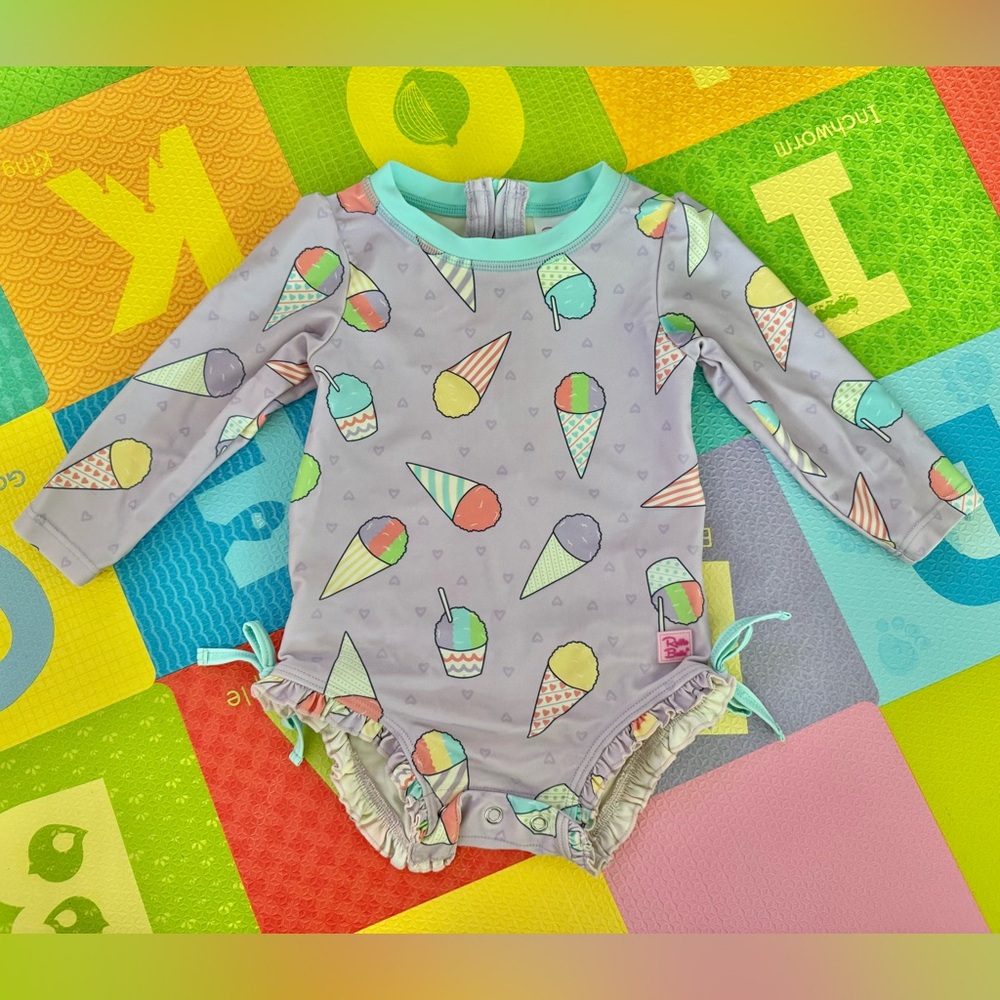 Ruffle Butts Pastel Snow Come Ice Cream One Piece Swimsuit Long Sleeve Rashguard